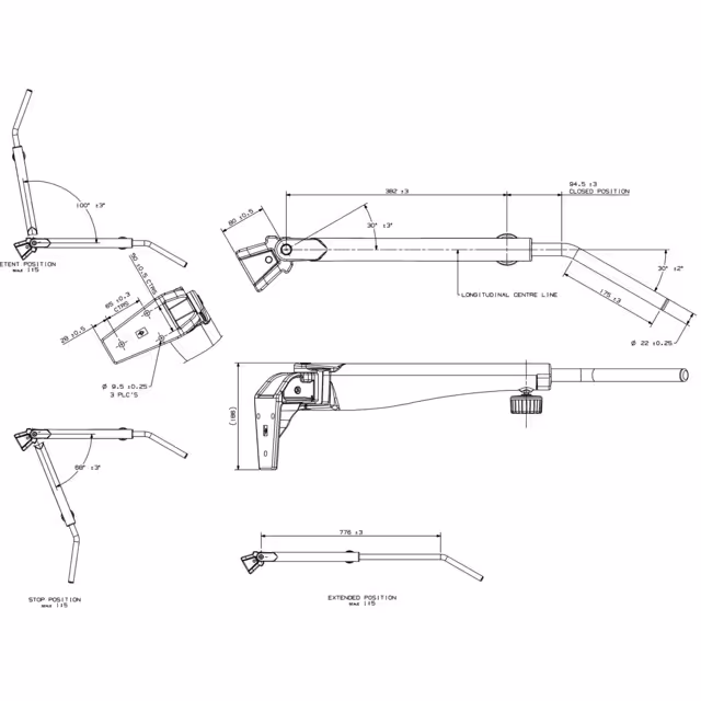 BRAS DE RETROVISEUR TELESCOPIQUE DROIT