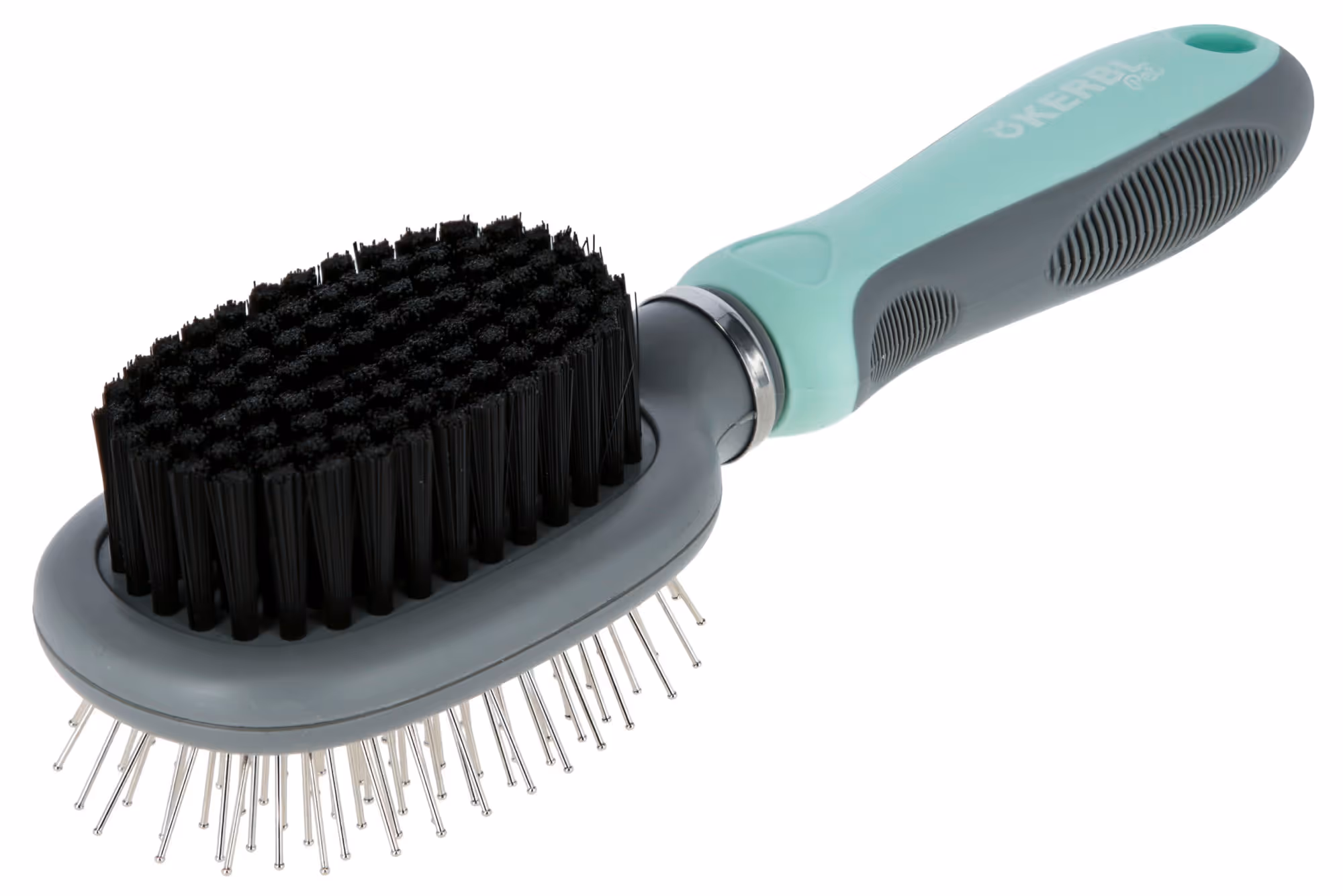 Brosse double flexible turquoise/gris, 21X6cm