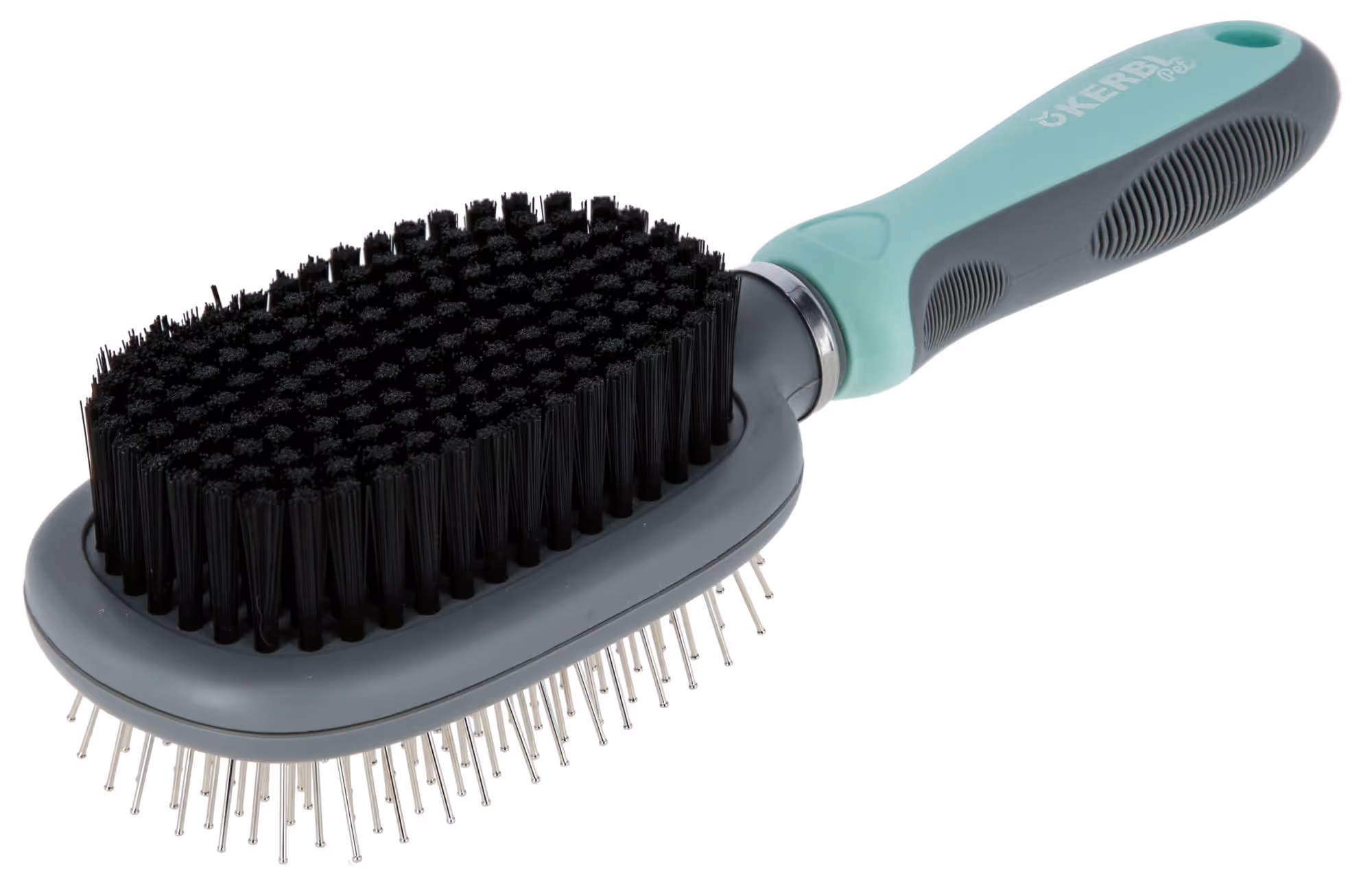 Brosse double flexible turquoise/gris, 24X7cm