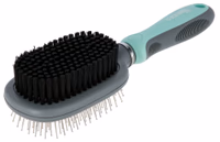 Brosse double flexible turquoise/gris, 24X7cm
