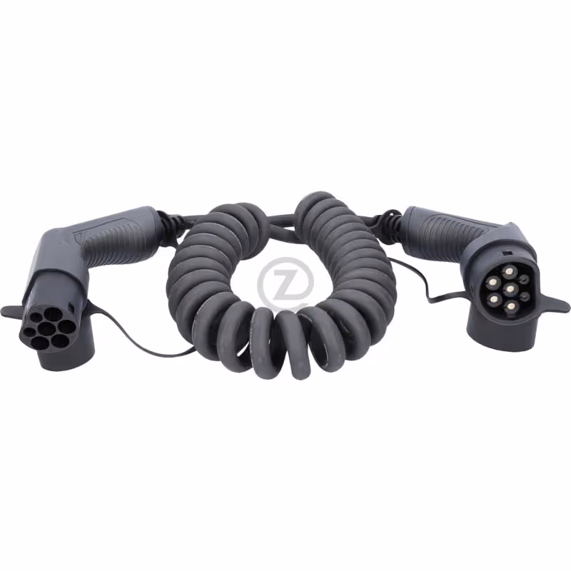 câble de charge en spirale efuturo, type, 5 m, 3 phases, jusqu'à 11 kW, 32 A, 400 V, mode 3