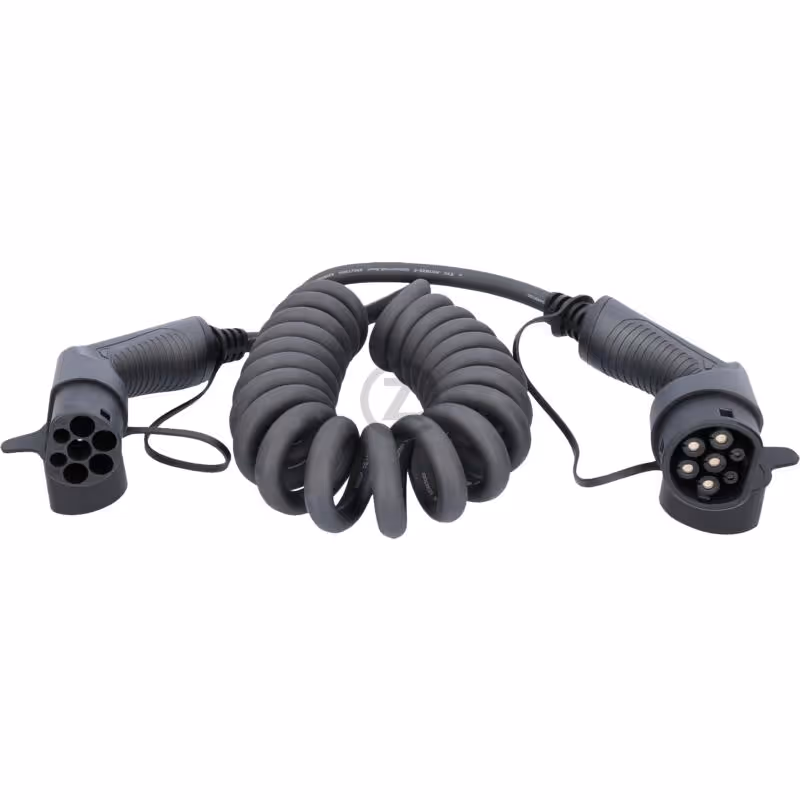 câble de charge en spirale efuturo, type, 5 m, 3 phases, jusqu'à 22 kW, 32 A, 400 V, mode 3