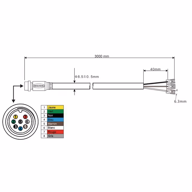Cable de liaison femelle-cosse  6,35 8 pin 4m techni-power
