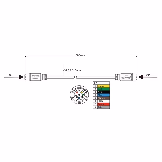 Cable de liaison femelle-femelle 8 pin 0,5m techni-power
