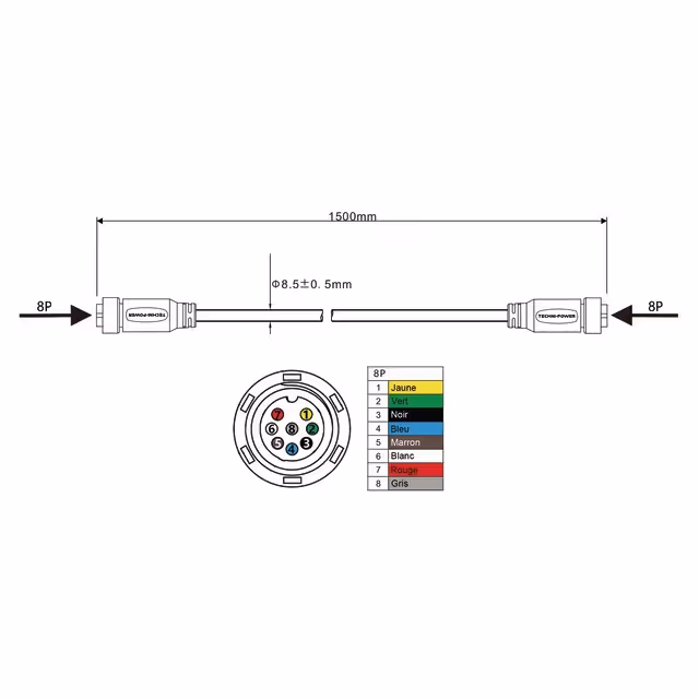 Cable de liaison femelle-femelle 8 pin 1,5m techni-power