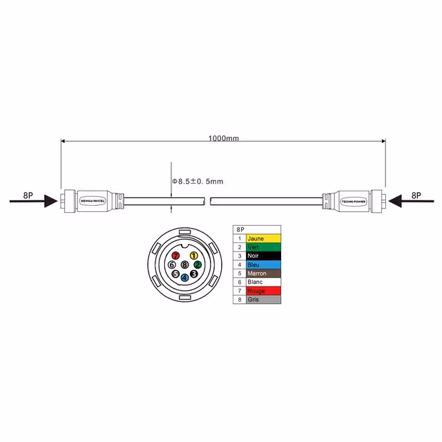 Cable de liaison femelle-femelle 8 pin 1m techni-power
