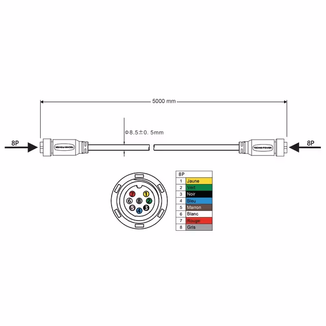 Cable de liaison femelle-femelle 8 pin 5m techni-power