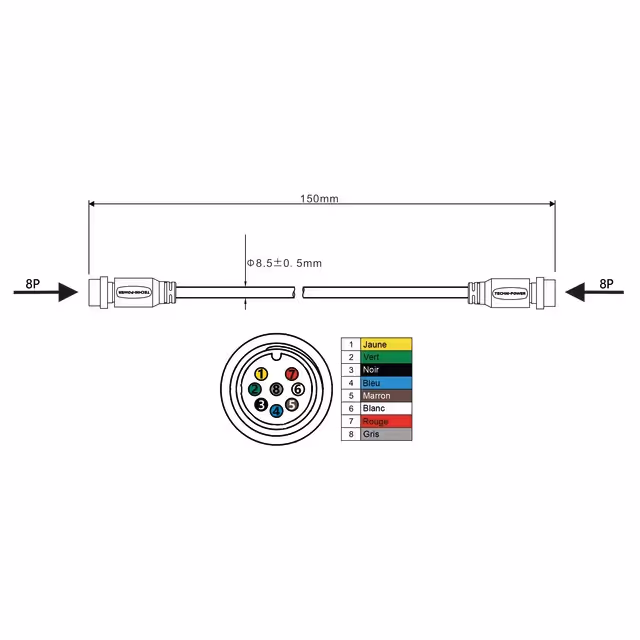 Cable de liaison male-male 8 pin 0,1m techni-power