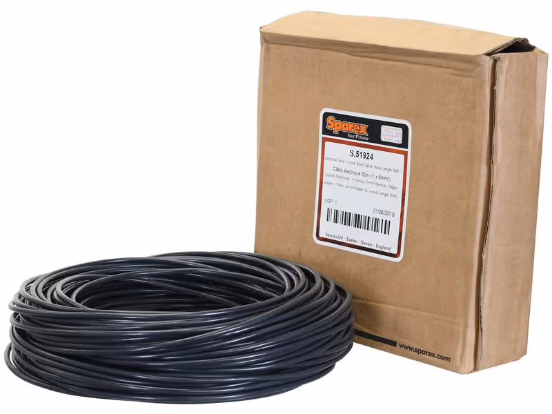 Câble électrique, noir. 50m, 1 fils, 6mm²