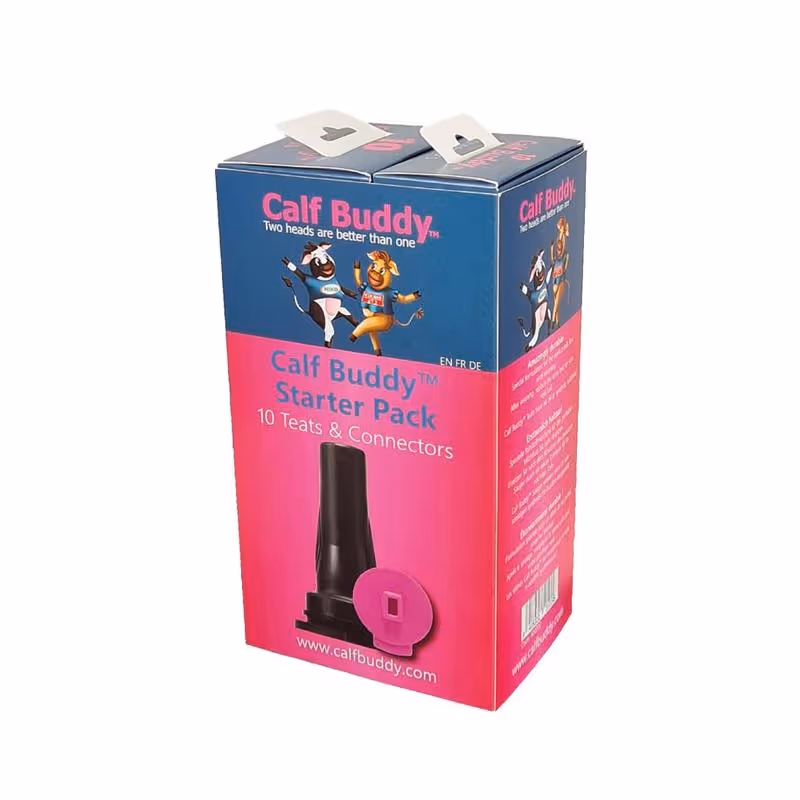Calf Buddy Tétine noire + Connecteur "Grow Me Teat" (Pack de 10+10)