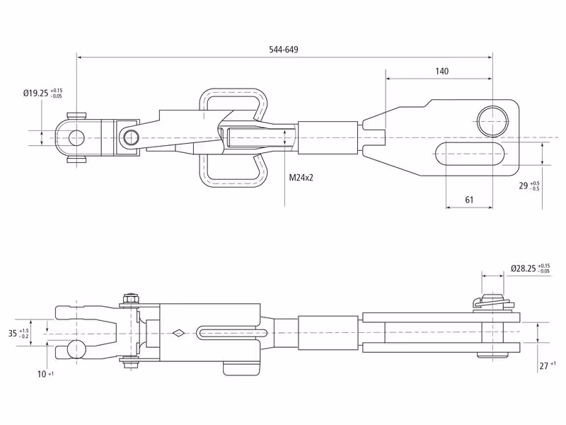 Chandelle de Relevage Hydraulique (Livrée avec: Tuyaux) - Fourche Trou Ø 19mm - Fourche Trou Ø 28 & 29x90mm - Min. Longueur: 545mm, Diamètre du cylindre: 70mm. - adaptable sur tracteurs Fendt - ref G270870031020
