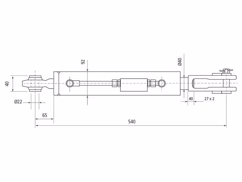 Chandelle de Relevage Hydraulique (Livrée avec: Tuyaux) - Rotule Ø 22mm - Fourche Trou Ø 23x50mm - Min. Longueur: 540mm, Diamètre du cylindre: 80mm.