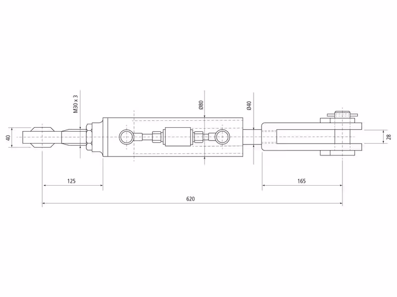 Chandelle de Relevage Hydraulique (Livrée avec: Tuyaux) - Rotule Ø 25mm - Fourche Trou Ø 26x50mm - Min. Longueur: 620mm, Diamètre du cylindre: 70mm. - adaptable sur tracteurs Case IH - ref 84573873