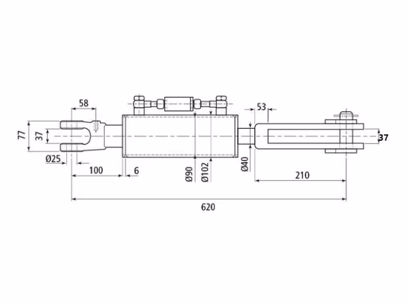 Chandelle de Relevage Hydraulique (Livrée avec: -) - Fourche Trou Ø 25mm - Fourche Trou Ø 29x60mm - Min. Longueur: 620mm, Diamètre du cylindre: 90mm. - adaptable sur tracteurs New Holland, Case IH - ref 47975979