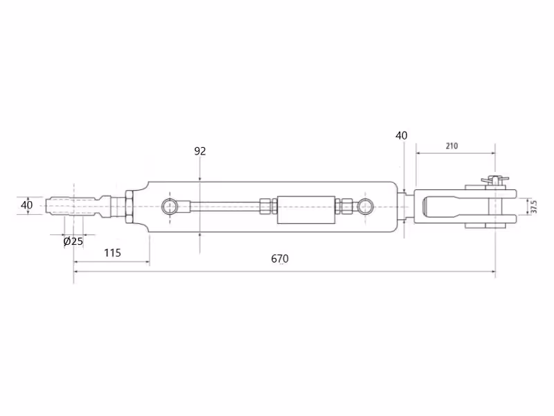 Chandelle de Relevage Hydraulique (Livrée avec: -) - Rotule Ø 25mm - Fourche Trou Ø 29x60mm - Min. Longueur: 670mm, Diamètre du cylindre: 80mm. - adaptable sur tracteurs Massey Ferguson, Valtra, John-Deere - ref ACX2973600