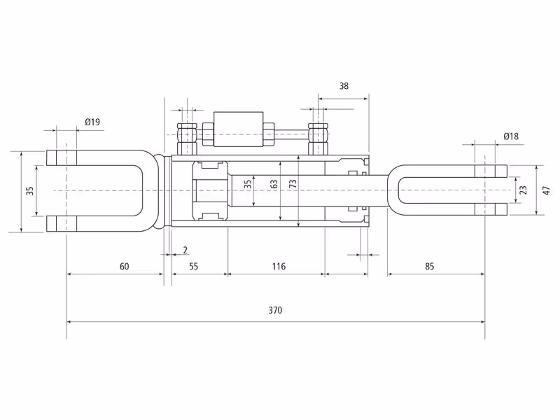 Chandelle de Relevage Hydraulique (Livrée avec: Tuyaux) - Fourche Trou Ø 19mm - Fourche Trou Ø 18mm - Min. Longueur: 370mm, Diamètre du cylindre: 63mm. - adaptable sur tracteurs New Holland - ref 87291113