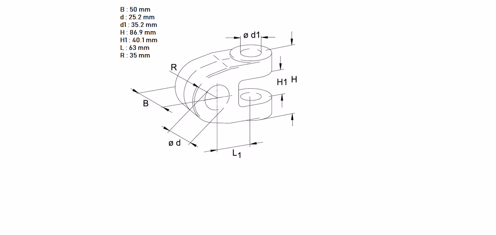 Chape CAT.3 Ø35.2 mm pour barre de poussée Walterscheid 309181 origine