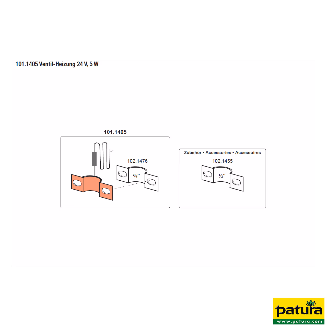Chauffage à soupape 24V, 5W avec thermostat, câble 3 m