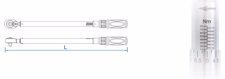 Clé dynamométrique 1/4" 4-20Nm DIN 6789 Longueur totale 324mm