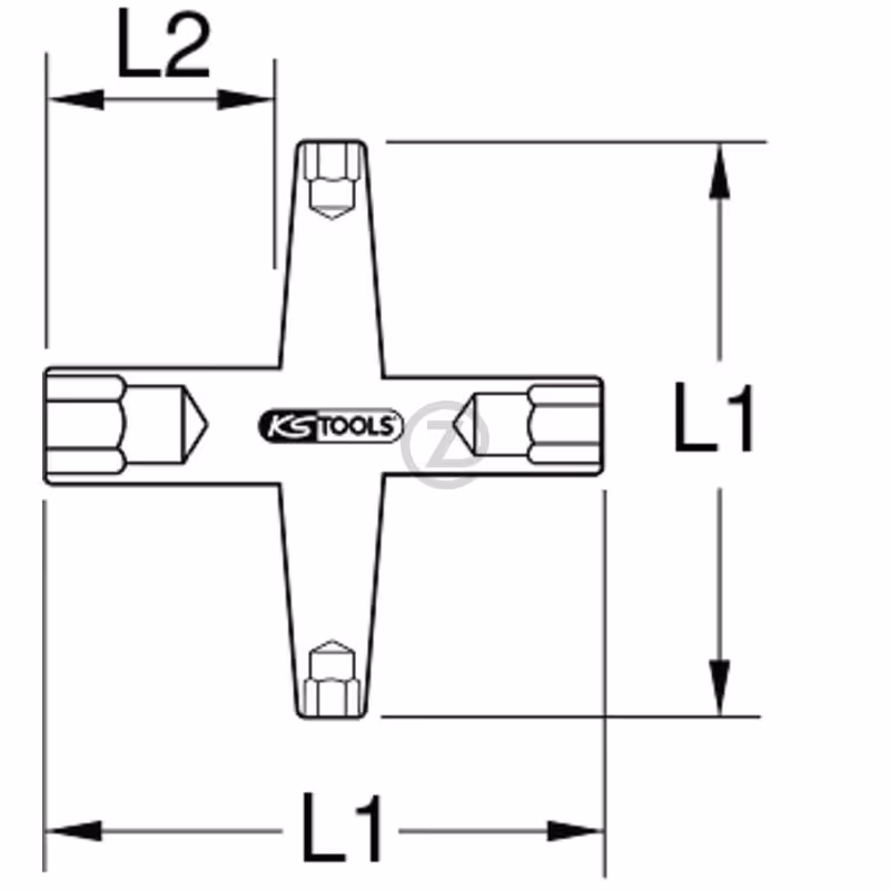 Clé en croix isolée, 10x12x14x17 mm