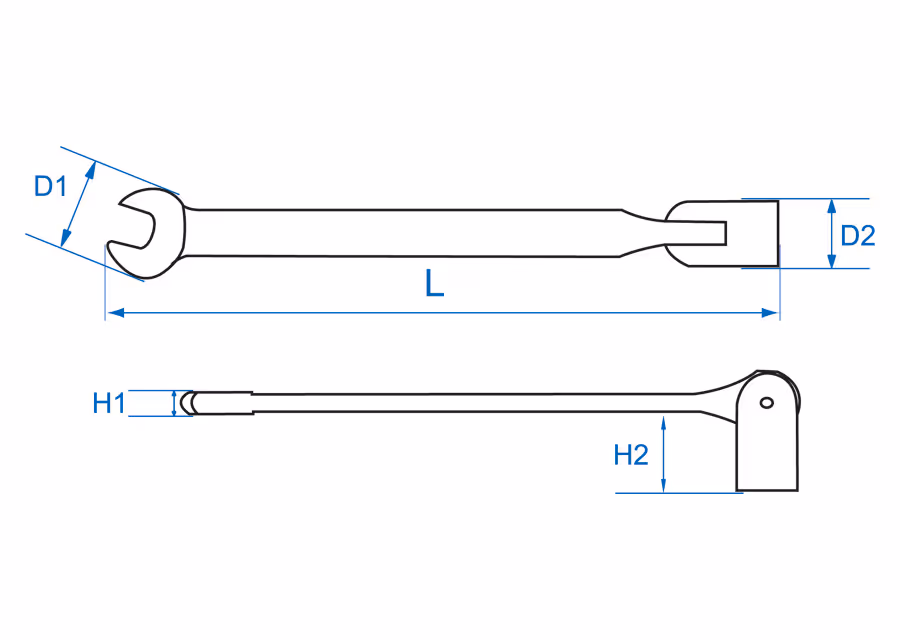 Clé mixte, fourche et douille articulée de 14mm