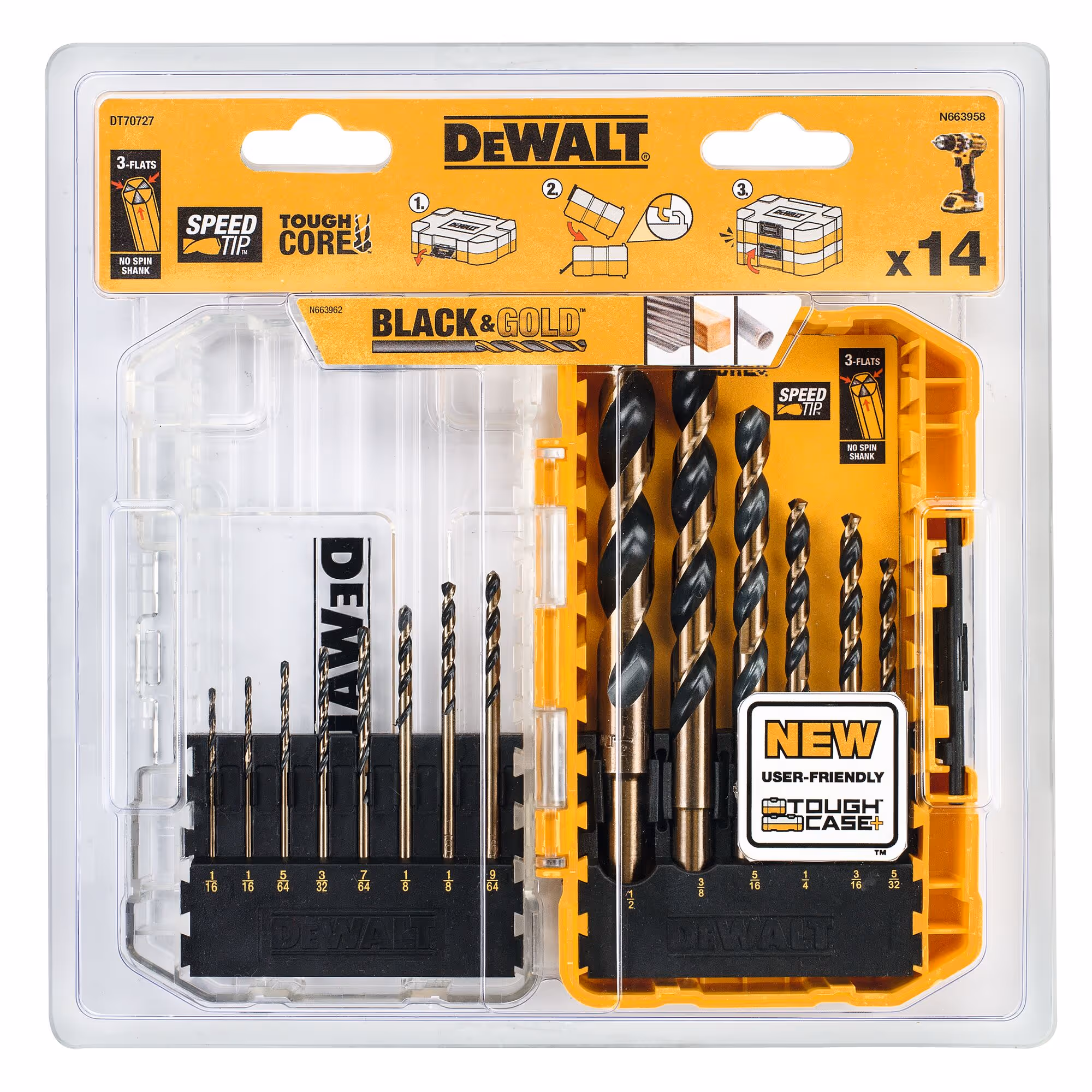 Coffret Black&Gold 14 pièces - forets HSS-R : 1 - 1,5x2  - 2x2 - 2,5 - 3x2 - 3,5 - 4x2 - 5 - 6 - 8mm