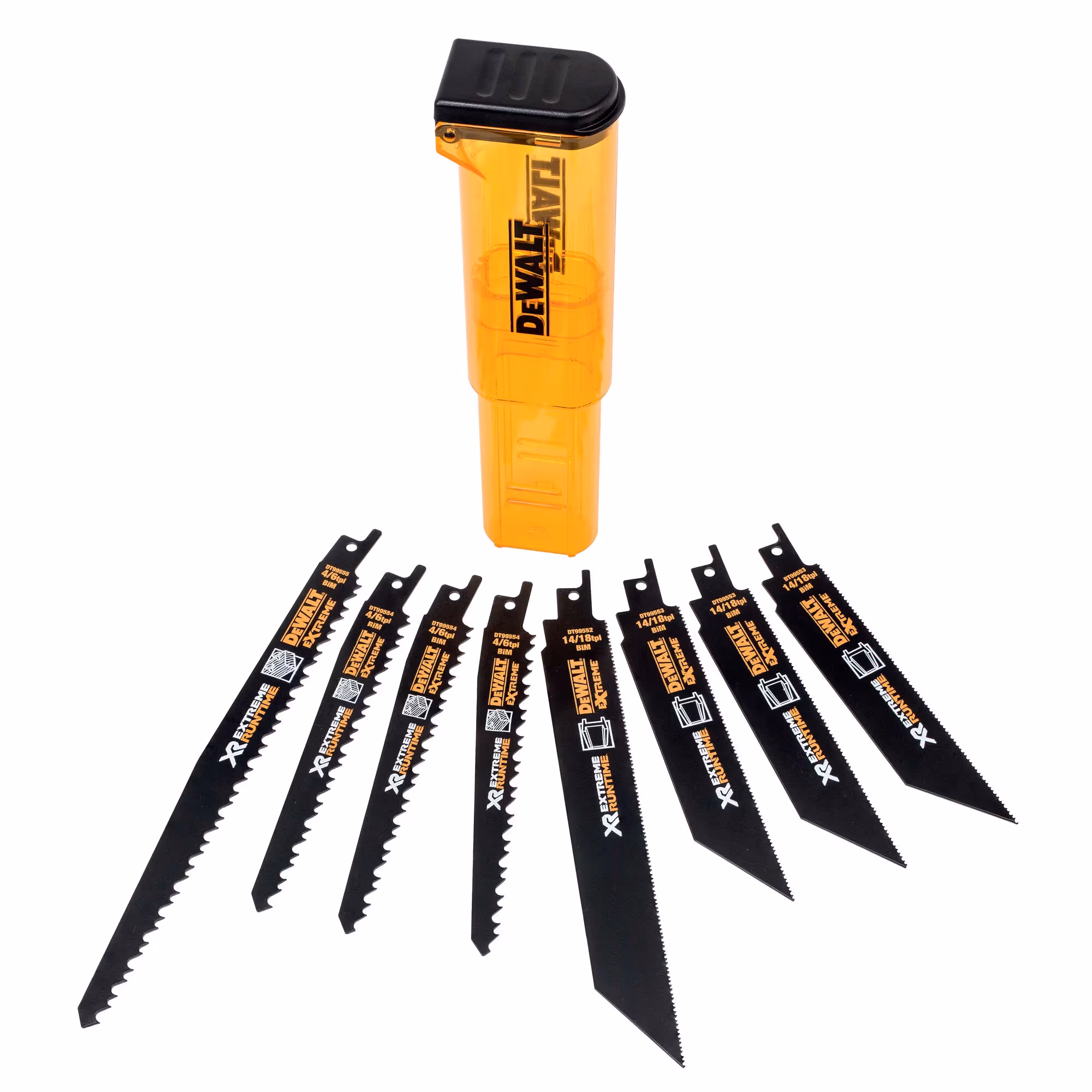 Coffret de 8 lames de scie sabre XR Runtime pour la coupe du bois et du métal 152-230 mm