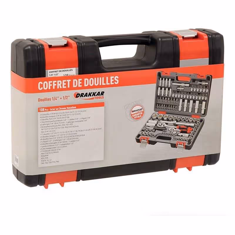 Coffret de douille 1/2" + 1/4" (108 pcs)