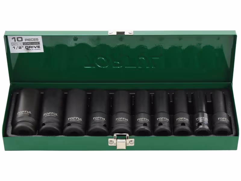 Coffret de douilles 1/2'' 6 pans pour clés à choc - 10 pc.