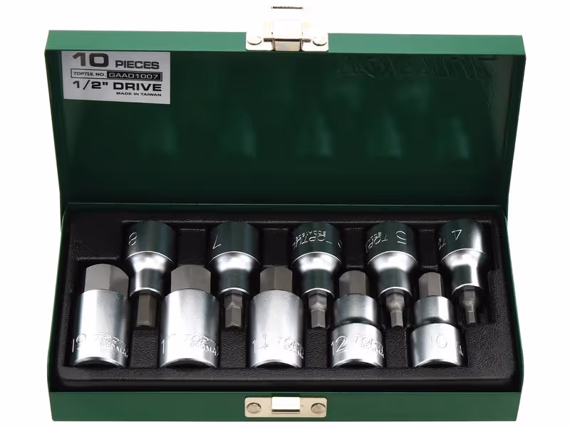 Coffret de douilles 1/2'' avec embouts hexagonaux mâles - 10 pièces