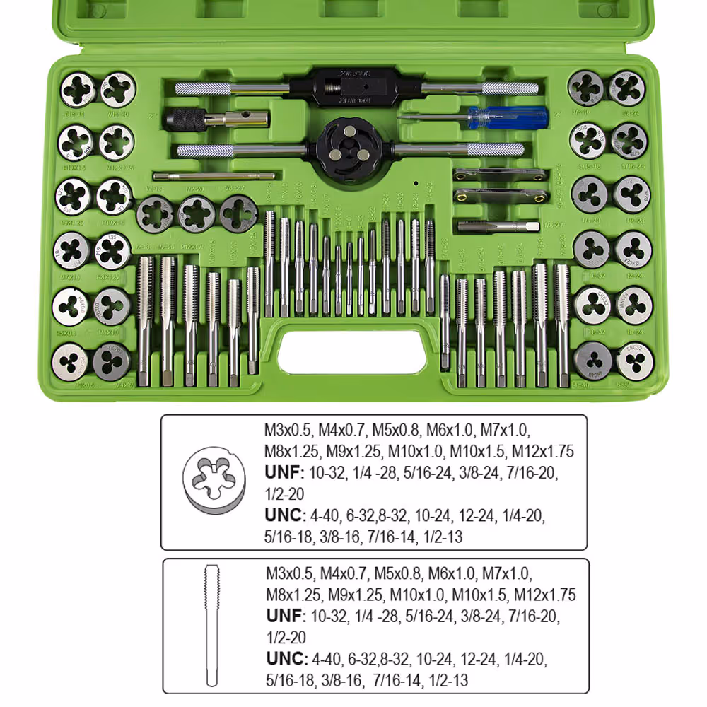 Coffret tarauds et filieres de 60 pièces metrique et pouce