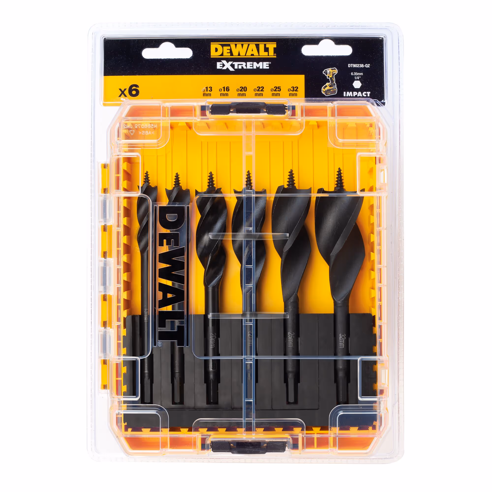 Coffret TOUGHCASE de 6 mèches à bois 3 pointes Extreme diamètre : 13, 16, 20, 22, 25, 32 mm