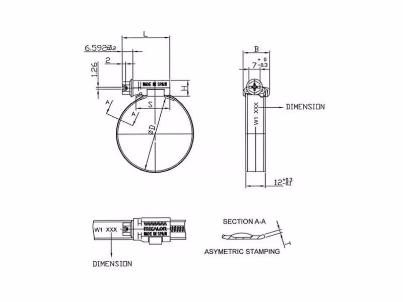 Collier de serrage, Ø minimum50mm, max. Ø70mm - Vendu par 25 - adaptable sur tracteurs Massey Ferguson - ref 338618X1