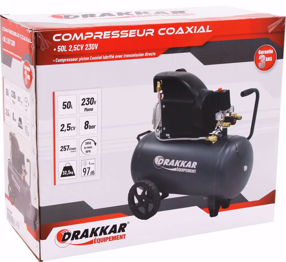 COMPRESSEUR COAXIAL 50L 8 BARS 2.5CV