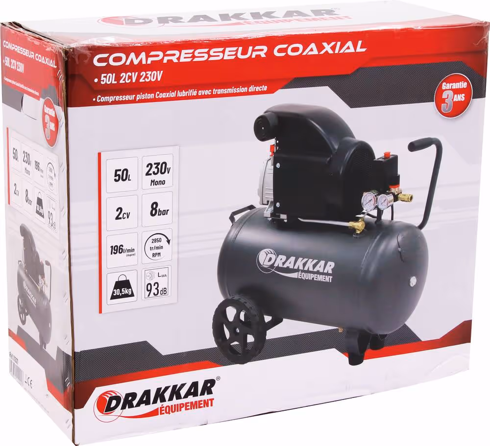 COMPRESSEUR COAXIAL 50L 8 BARS 2CV