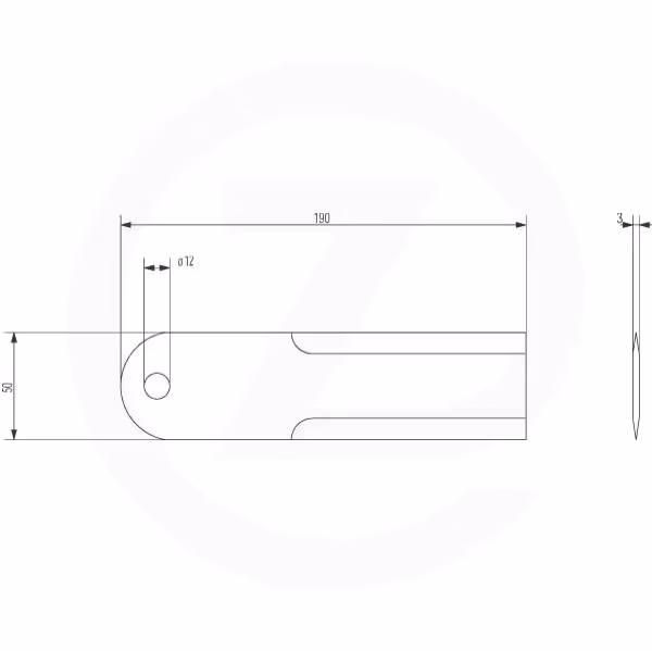 Contre couteau de broyeur - 190 x 50 x 3 mm avec Alésage 12 mm - Universel