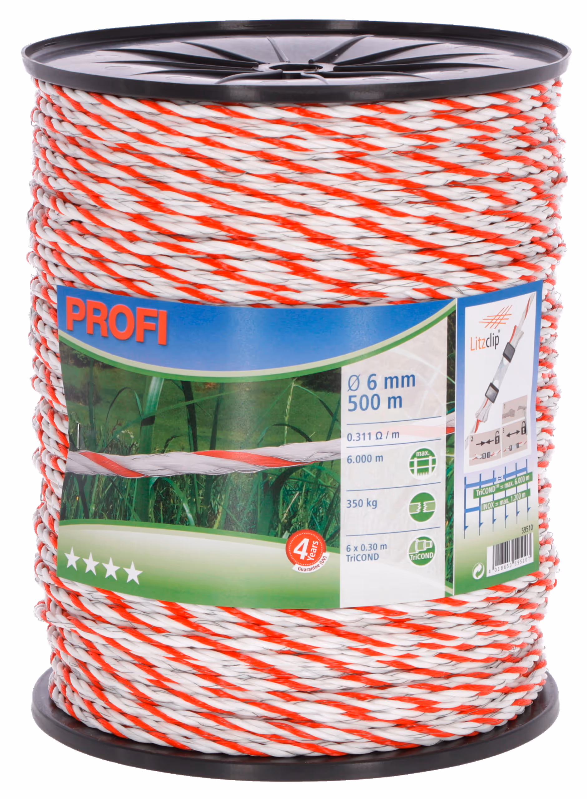 Cordelette Profi 6mm 500m 6x0,30 TriC blanc/rouge