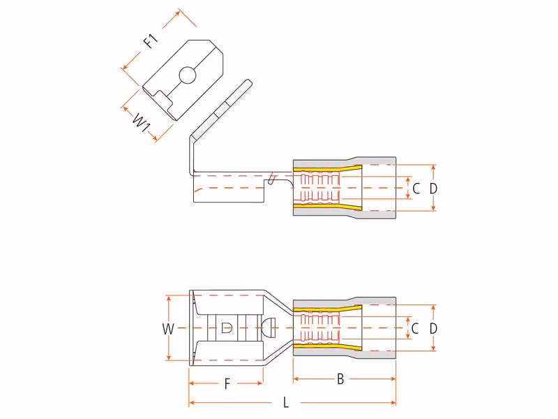 Cosses, Standard Grip - mâle femelle, 6.3mm, rouges (0.5 - 1.5mm) - Vendu par 100