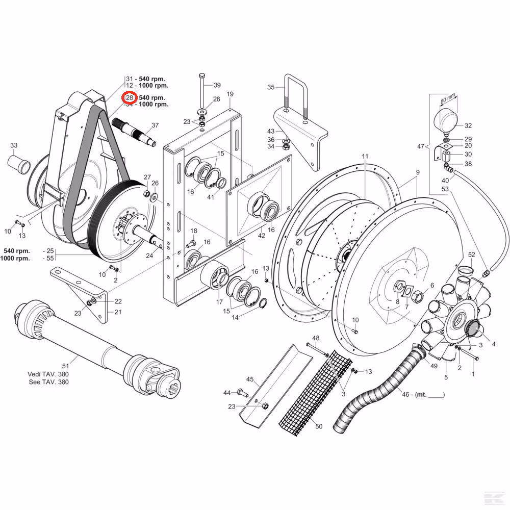 Courroie de soufflerie Poly V 1287 J-16 - 540 tr/min Maschio Gaspardo F06010160R