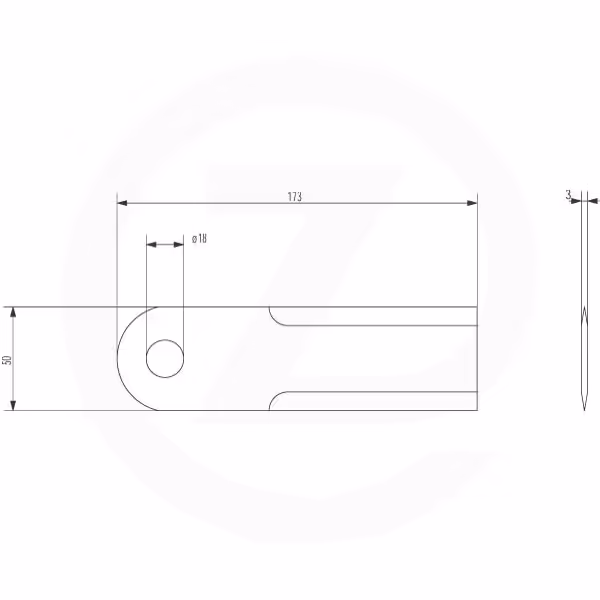 Couteau de broyeur - 173 x 50 x 3 mm avec Alésage 18 mm - Universel