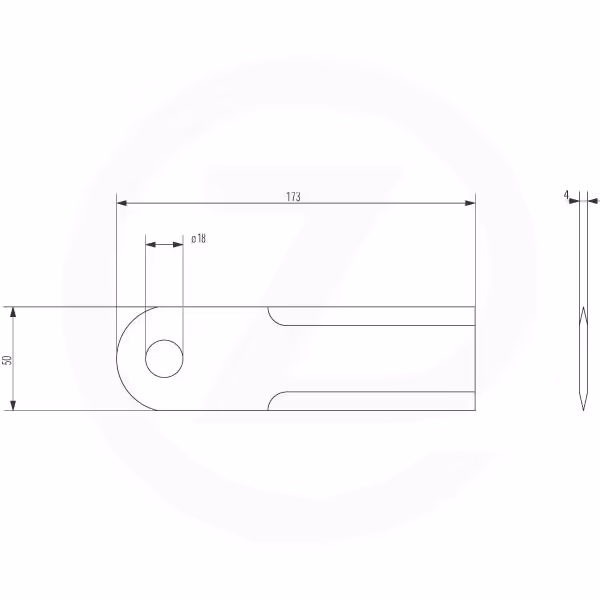 Couteau de broyeur - 173 x 50 x 4 mm avec Alésage 18 mm - Universel