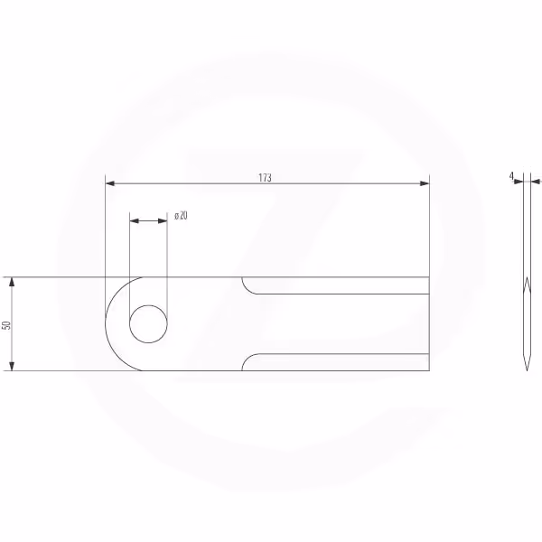 Couteau de broyeur - 173 x 50 x 4 mm avec Alésage 20 mm - Universel