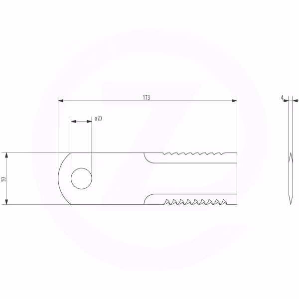 Couteau de broyeur Fée - 173 x 50 x 4 mm avec Alésage 20 mm - Claas