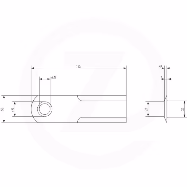 Couteau de broyeur - 175 x 50 x 4,5 mm avec Alésage 20 mm - Universel