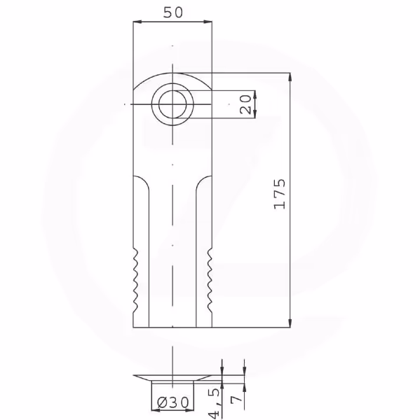 Couteau de broyeur Fée - 175 x 50 x 4,5 mm avec Alésage 20 mm - Universel