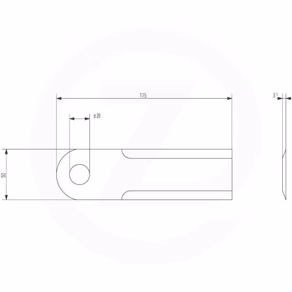 Couteau de broyeur - 176 x 50 x 3,5 mm avec Alésage 20 mm - Universel