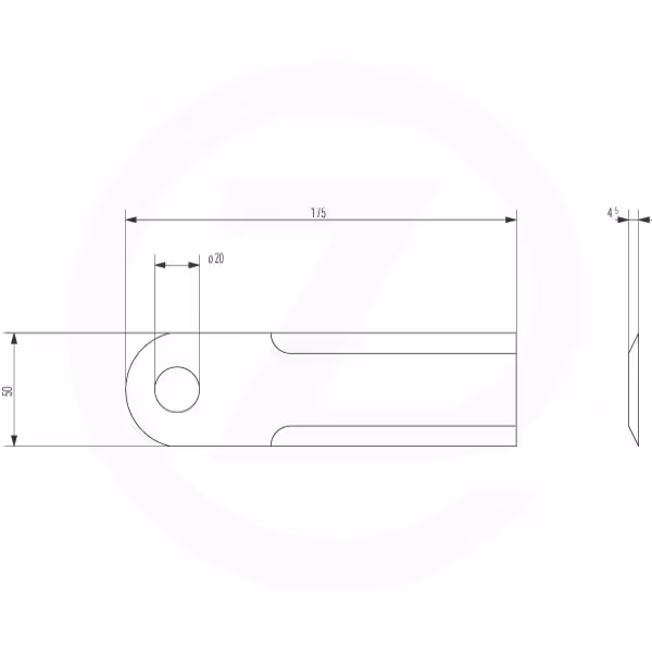 Couteau de broyeur - 176 x 50 x 4,5 mm avec Alésage 20 mm - Universel