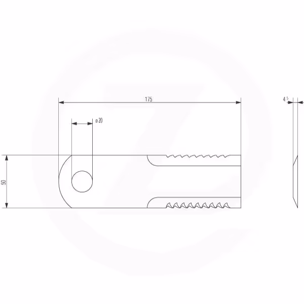 Couteau de broyeur Fée- 176 x 50 x 4,5 mm avec Alésage 20 mm - Universel