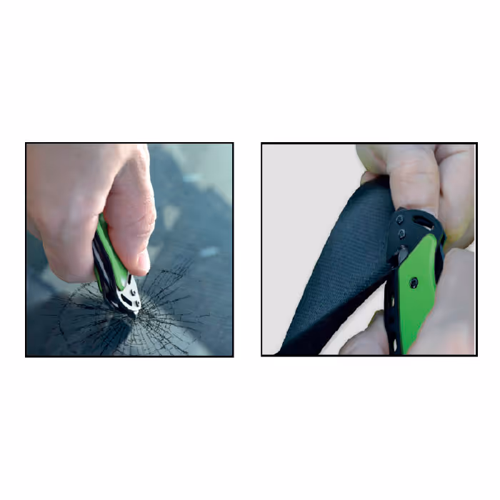 Couteau avec système coupe-ceinture et pointe casse vitre