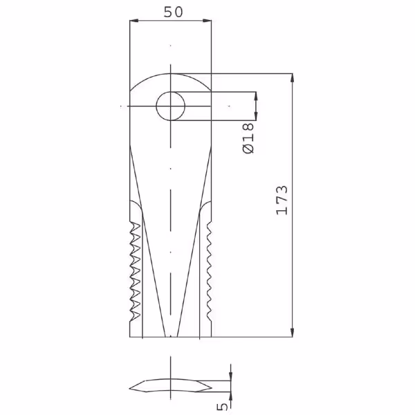 Couteau de broyeur cranté - 173 x 50 x 5 mm - Universel